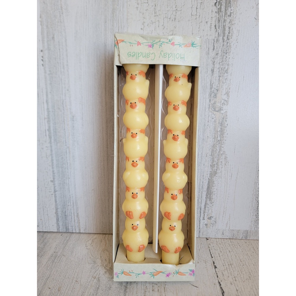Russ vintage Easter chick candle stick baby cute set home decor yellow wax